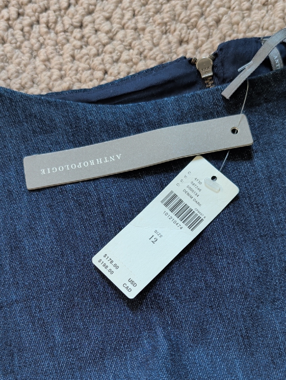 Anthropologie Sleeveless Dark Blue Denim Boat Neck Midi Bubble Dress 12 - Picture 2 of 8